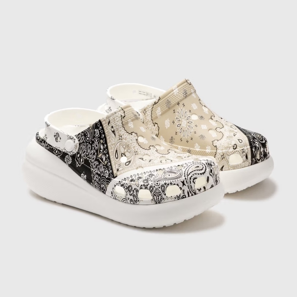 CROCS Black and Cream Patterned Mules